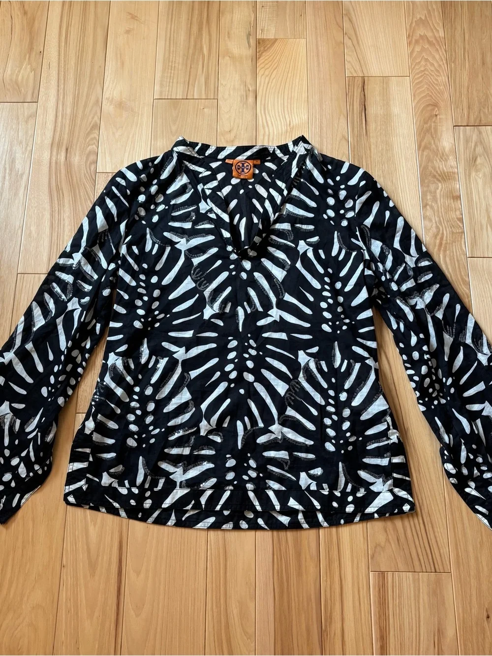 Tory Burch Black White Patterned Sequin Embellished Cotton Swim Coverup